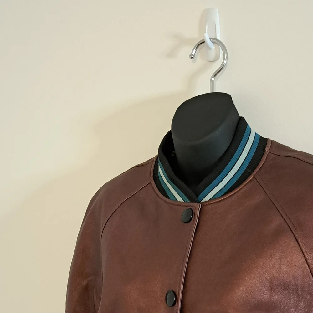Coach Rexy Leather Varsity Jacket With Athletic Stripe Accents Misses Size Small